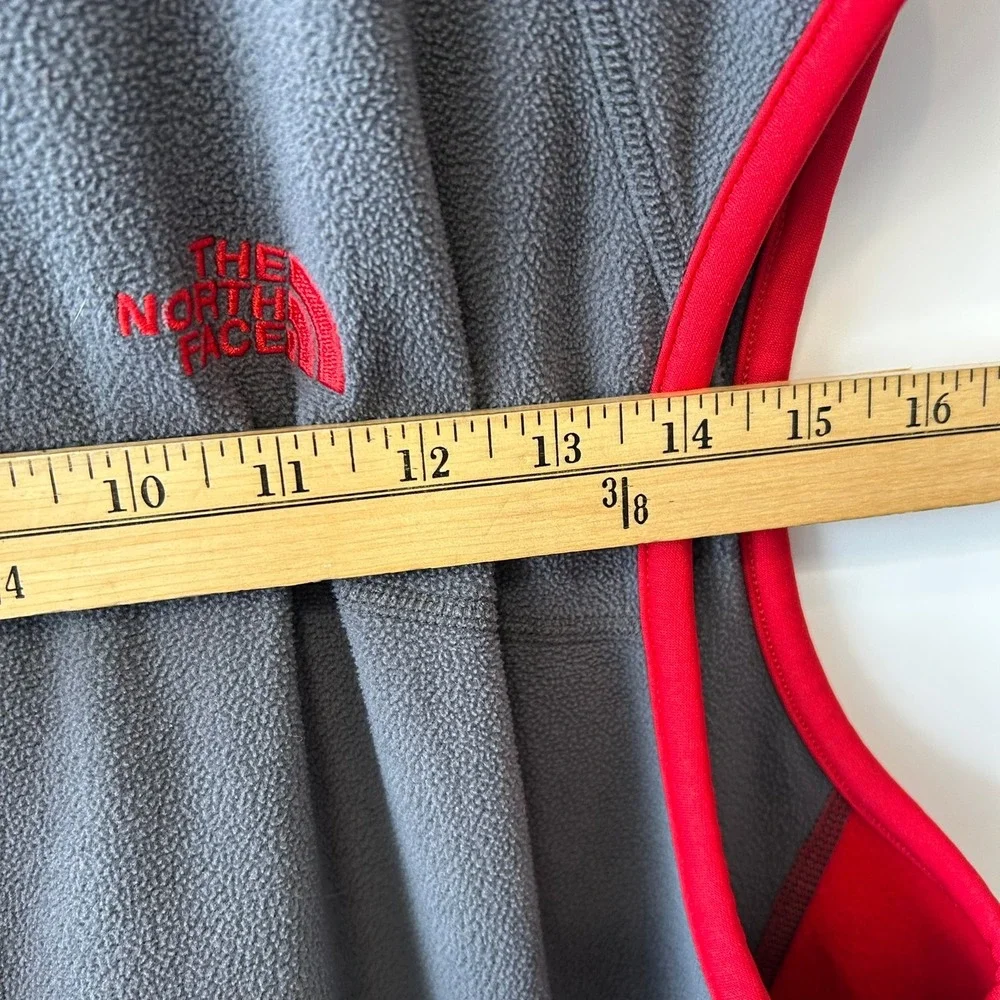 The North Face Mens Full Zip Fleece Vest Gray Red XXL Outdoor Hiking Layering